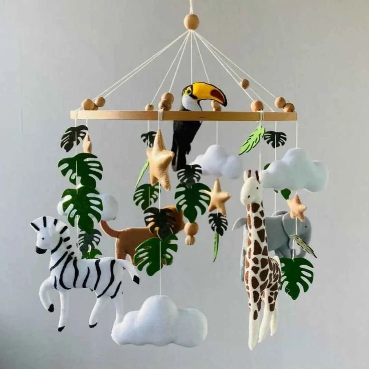 Handmade Baby Safari Mobile with Realistic African Animals _ Newborn Shower Gift